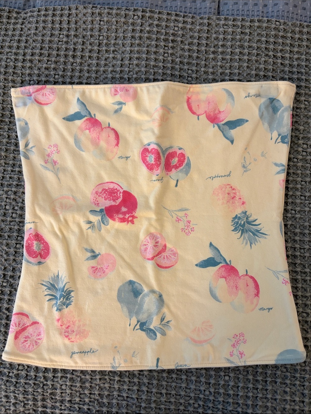 Hollister Yellow Strapless Crop Top with Pink & Blue Fruit Print